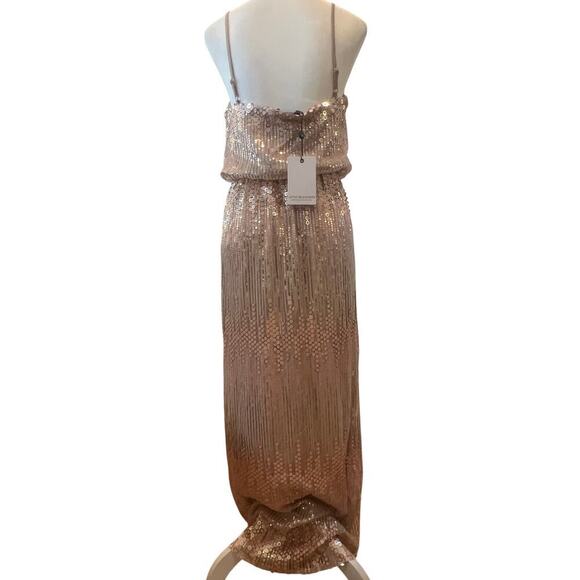 LITTLE MISTRESS NWT ROSE GOLD HAND SEWN SEQUINED GOWN WOMENS SIZE 6 - Picture 2 of 14